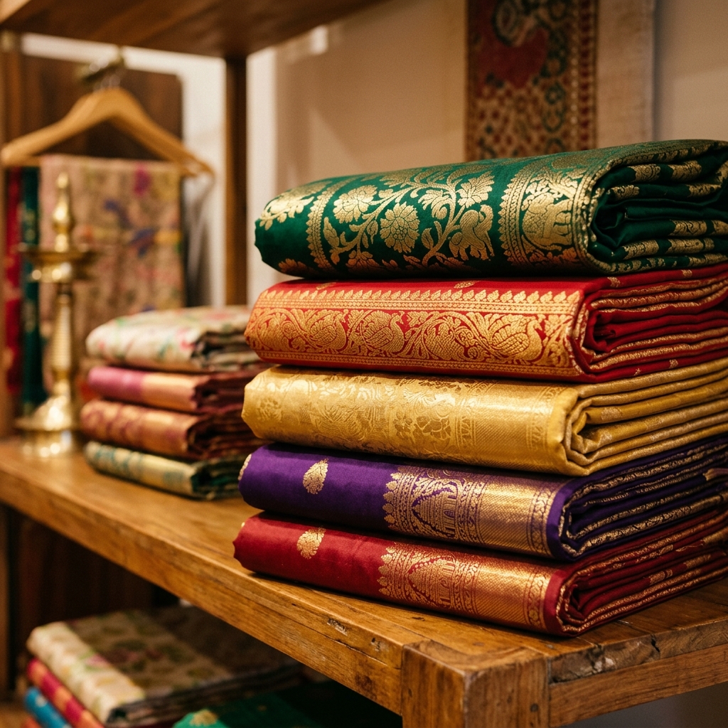 Silk and zari fabric rolls